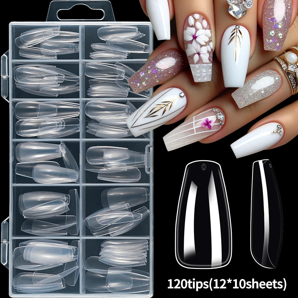240/120pcs 8 Styles Clear Soft Gel Fake Nail Tips Full Cover Long Square Almond Acrylic Press On Nails Extension Nail Salon Tool