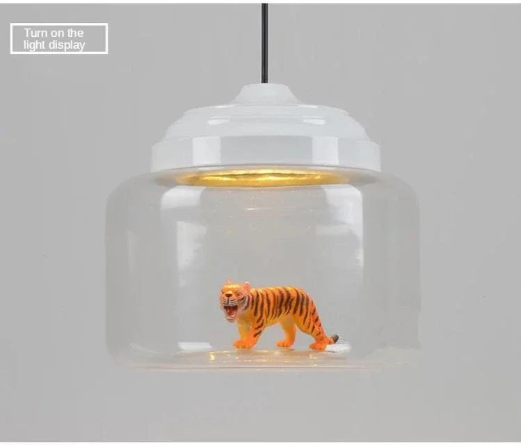 Modern Stylish Glass jar-shaped animal figurine LED Pendant Light Art Creative Lamps for Living Room Home Decoration Chandeliers