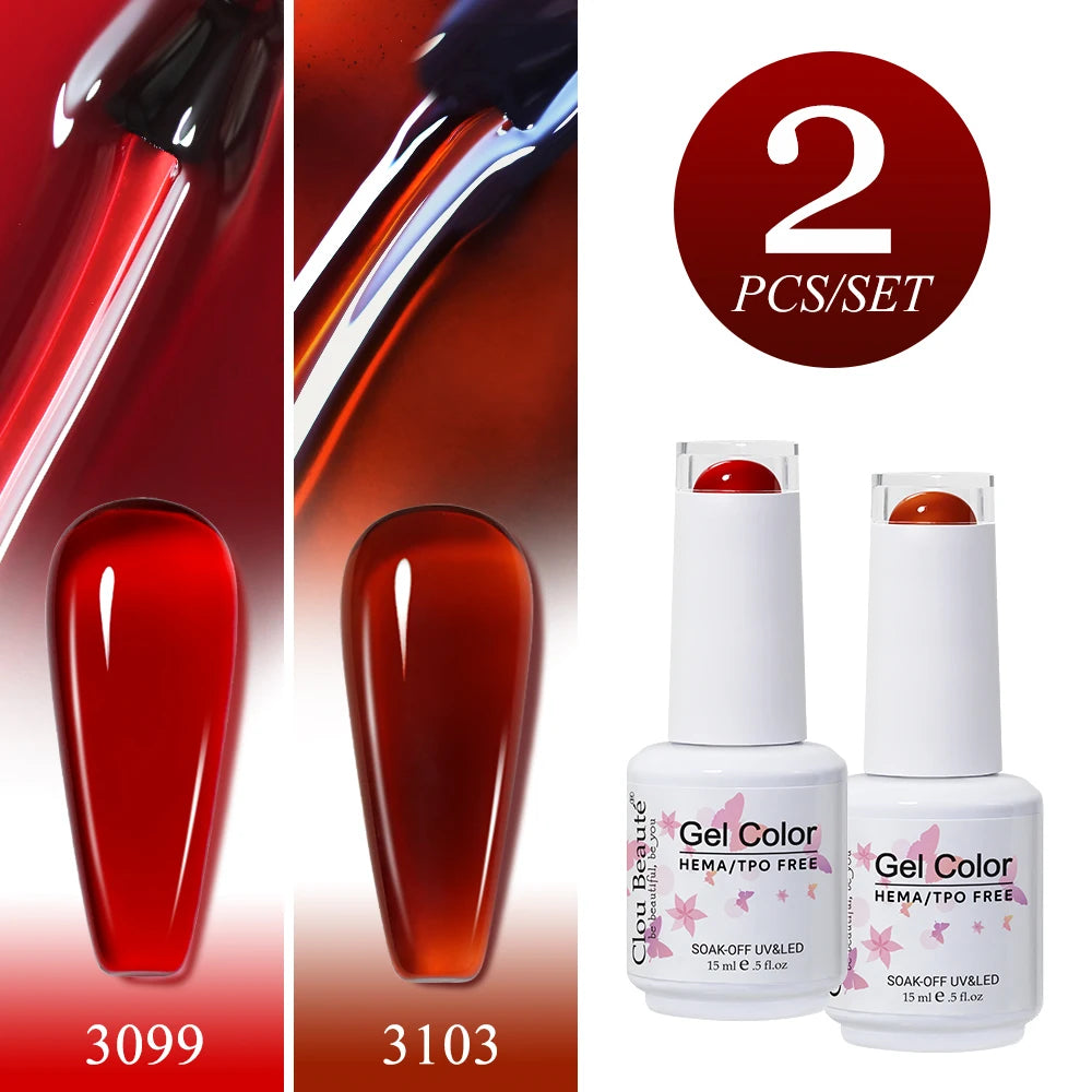 Clou Beaute 2pcs Translucent Pink Ruby Red Color Nail Gel Semi-Permanent Varnish Jelly Gel Nail Varnish French Nail Art 15ml
