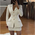 Elegant Women Suit Modern Style Single Breasted Peaked Lapel Fashion Outfit Two Piece Slim Chic Stylish Female Outfit Set