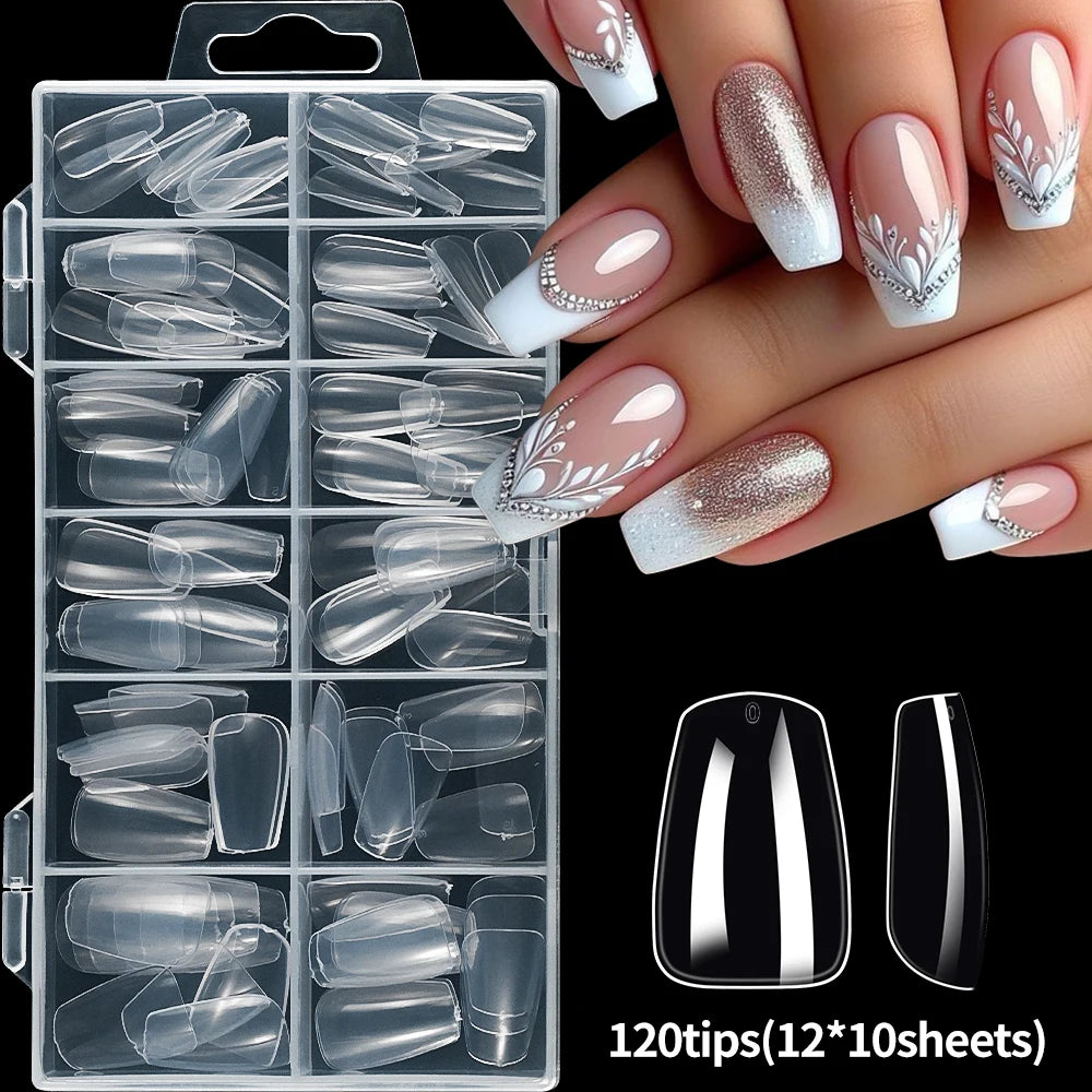 240/120pcs 8 Styles Clear Soft Gel Fake Nail Tips Full Cover Long Square Almond Acrylic Press On Nails Extension Nail Salon Tool