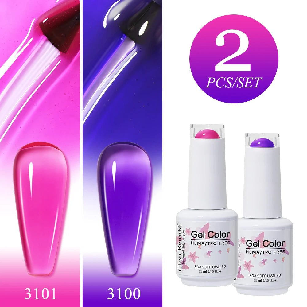 Clou Beaute 2pcs Translucent Pink Ruby Red Color Nail Gel Semi-Permanent Varnish Jelly Gel Nail Varnish French Nail Art 15ml