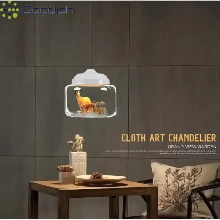 Modern Stylish Glass jar-shaped animal figurine LED Pendant Light Art Creative Lamps for Living Room Home Decoration Chandeliers
