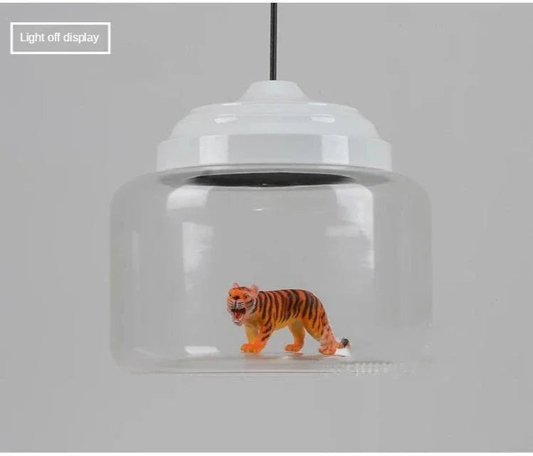 Modern Stylish Glass jar-shaped animal figurine LED Pendant Light Art Creative Lamps for Living Room Home Decoration Chandeliers