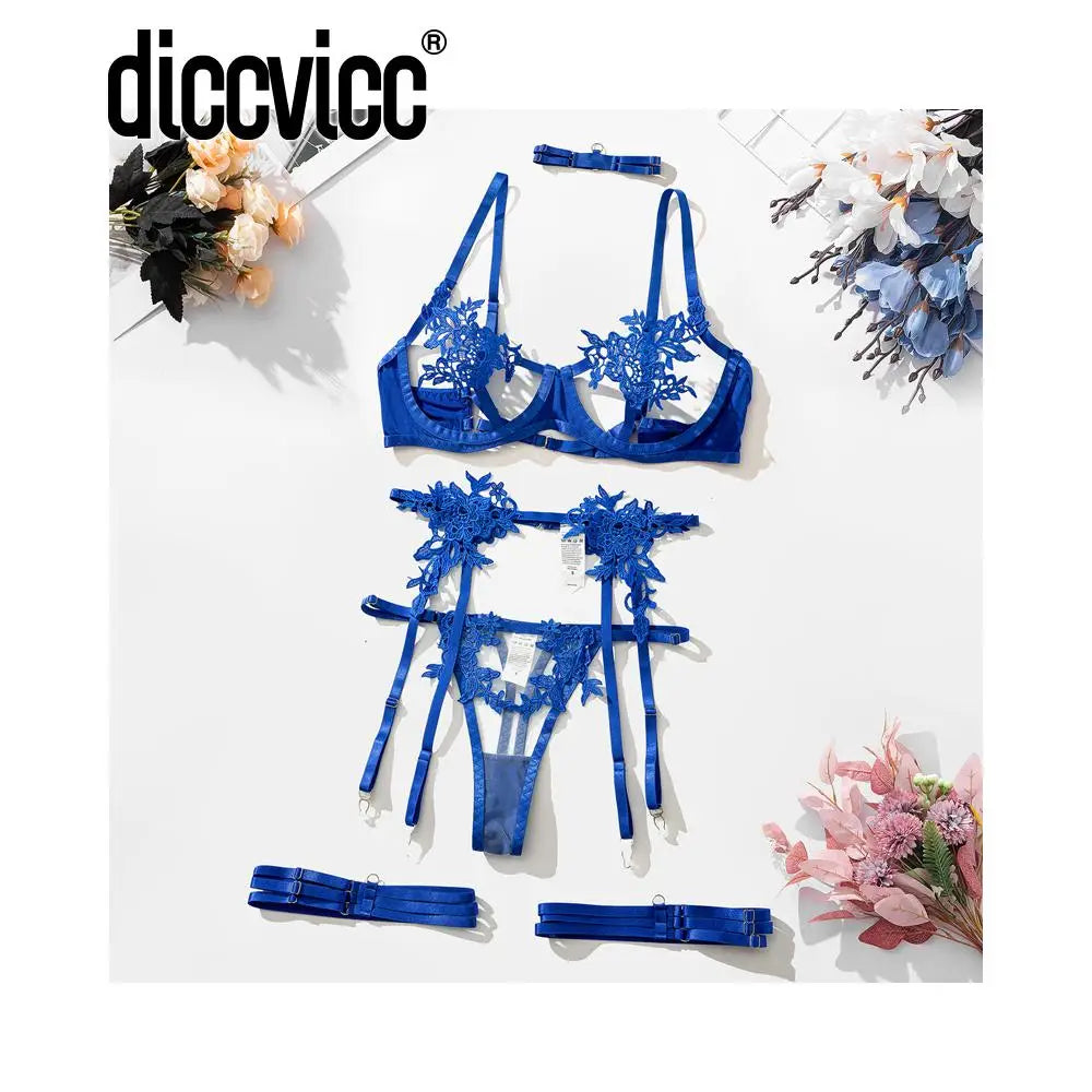 Diccvicc Floral Lingerie Solid Open Bra Fancy Thong Naked Women Underwear Uncensored Exotic Set Sensual Intimate Kit Sexy Outfit