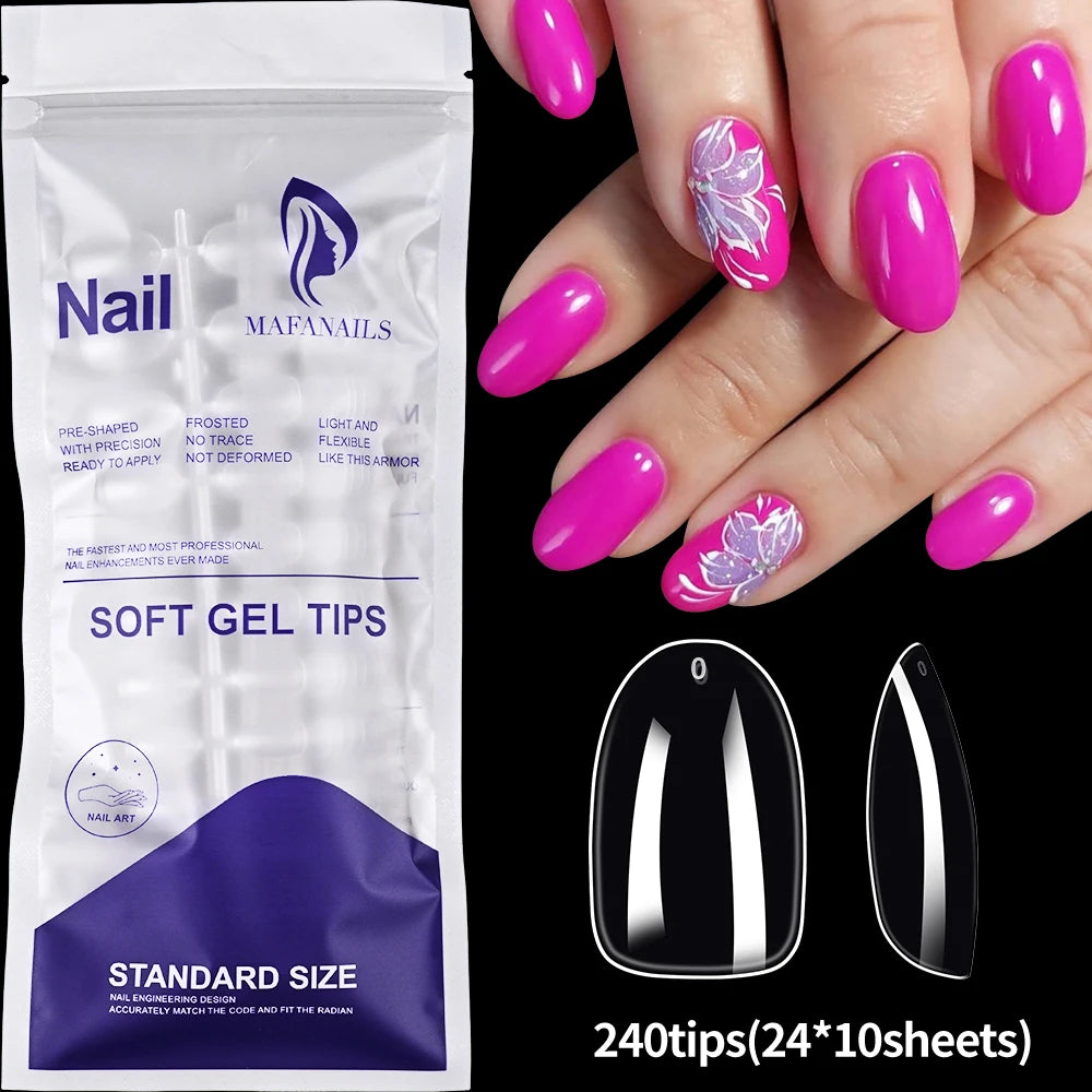 240/120pcs 8 Styles Clear Soft Gel Fake Nail Tips Full Cover Long Square Almond Acrylic Press On Nails Extension Nail Salon Tool