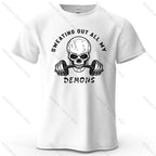 Fitness Skull Motivated Printed Men's T-Shirt 100% Cotton Oversized Gym Graphic Tees for Women Tops Tees Casual Streetwear