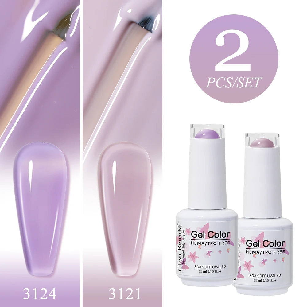 Clou Beaute 2pcs Translucent Pink Ruby Red Color Nail Gel Semi-Permanent Varnish Jelly Gel Nail Varnish French Nail Art 15ml