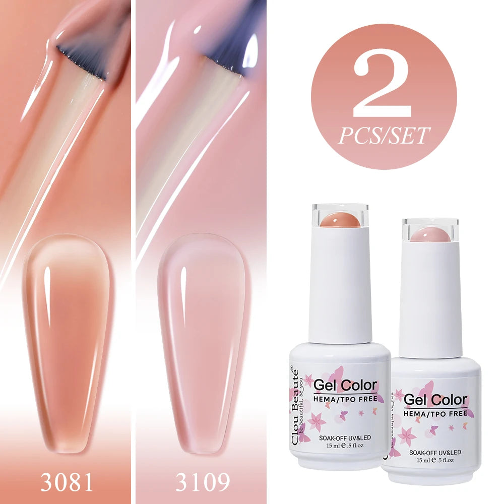 Clou Beaute 2pcs Translucent Pink Ruby Red Color Nail Gel Semi-Permanent Varnish Jelly Gel Nail Varnish French Nail Art 15ml