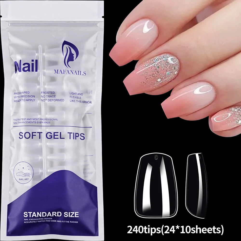 240/120pcs 8 Styles Clear Soft Gel Fake Nail Tips Full Cover Long Square Almond Acrylic Press On Nails Extension Nail Salon Tool