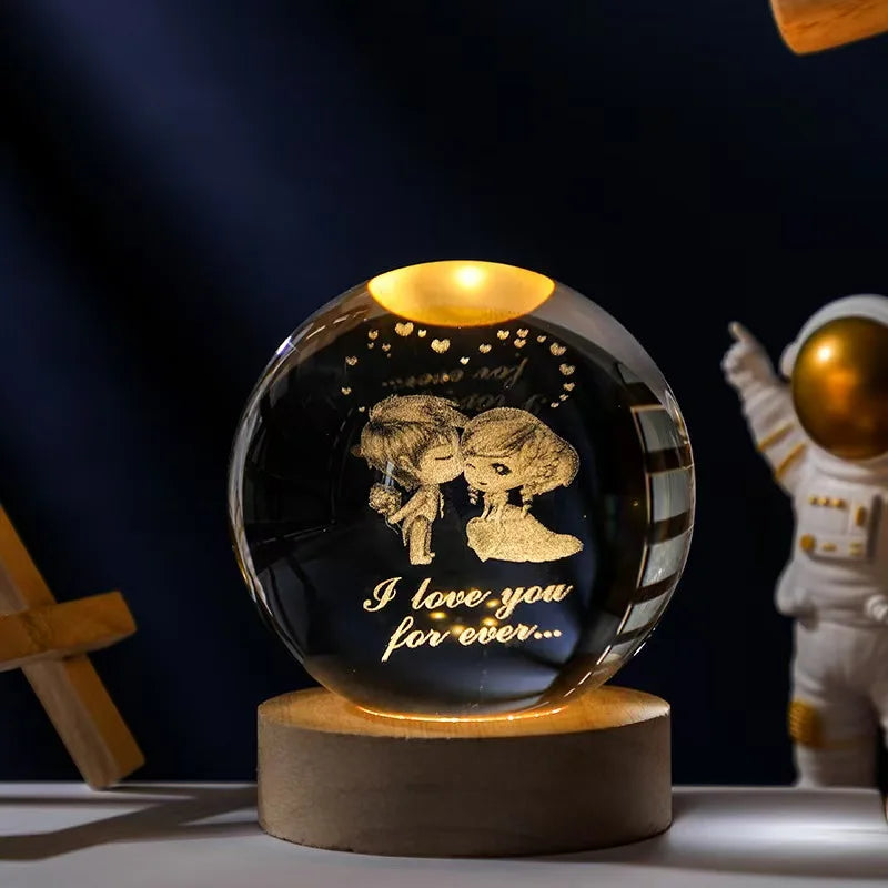 Unique 3D Crystal Ball Night Light Led Lamp Bedside Table Glowing Galaxy Lamp Saturn Planets Moon Children Birthday Gift Toy 5cm