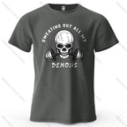 Fitness Skull Motivated Printed Men's T-Shirt 100% Cotton Oversized Gym Graphic Tees for Women Tops Tees Casual Streetwear