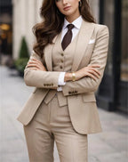 Luxury Women Beige 3-Piece Suit Formal Women Pantsuit Set Blazer Waistcoat Suit Office Wear Slim-fit Suit Business & Prom Suit