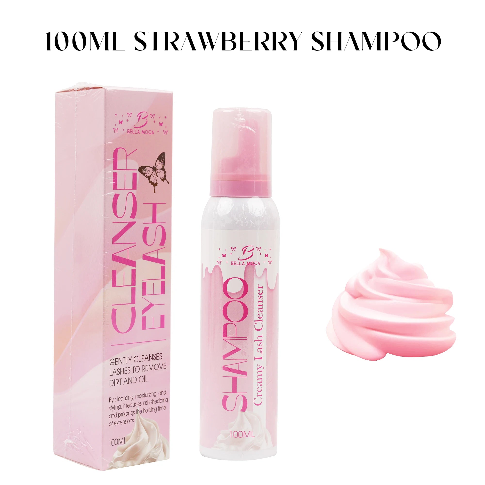 Bella moça 2pcs Lash Foam Mousse Cleansing Shampoo for Eyelash Extension 100ML Cream Mousse Makeup False Lashes Clean