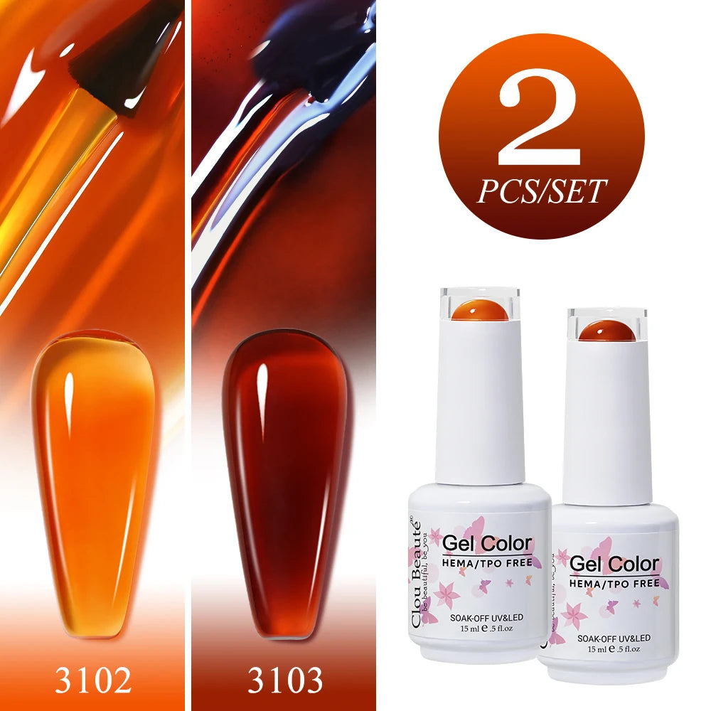 Clou Beaute 2pcs Translucent Pink Ruby Red Color Nail Gel Semi-Permanent Varnish Jelly Gel Nail Varnish French Nail Art 15ml