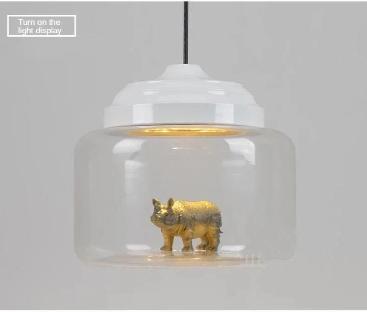 Modern Stylish Glass jar-shaped animal figurine LED Pendant Light Art Creative Lamps for Living Room Home Decoration Chandeliers