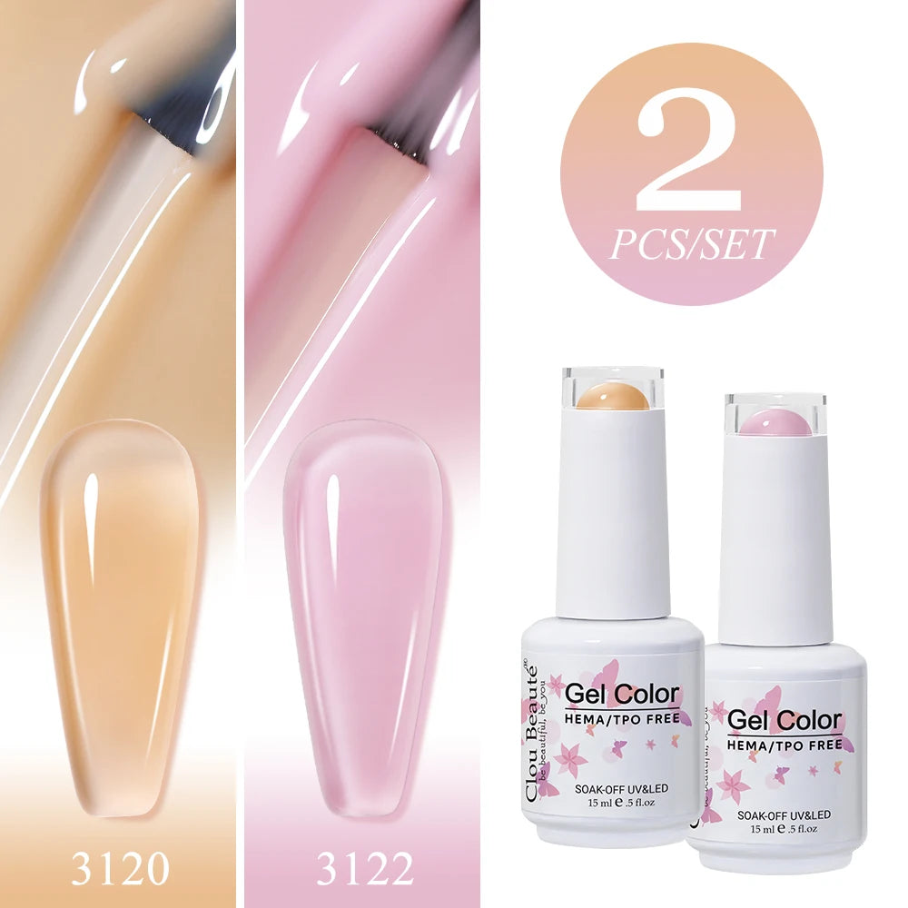 Clou Beaute 2pcs Translucent Pink Ruby Red Color Nail Gel Semi-Permanent Varnish Jelly Gel Nail Varnish French Nail Art 15ml
