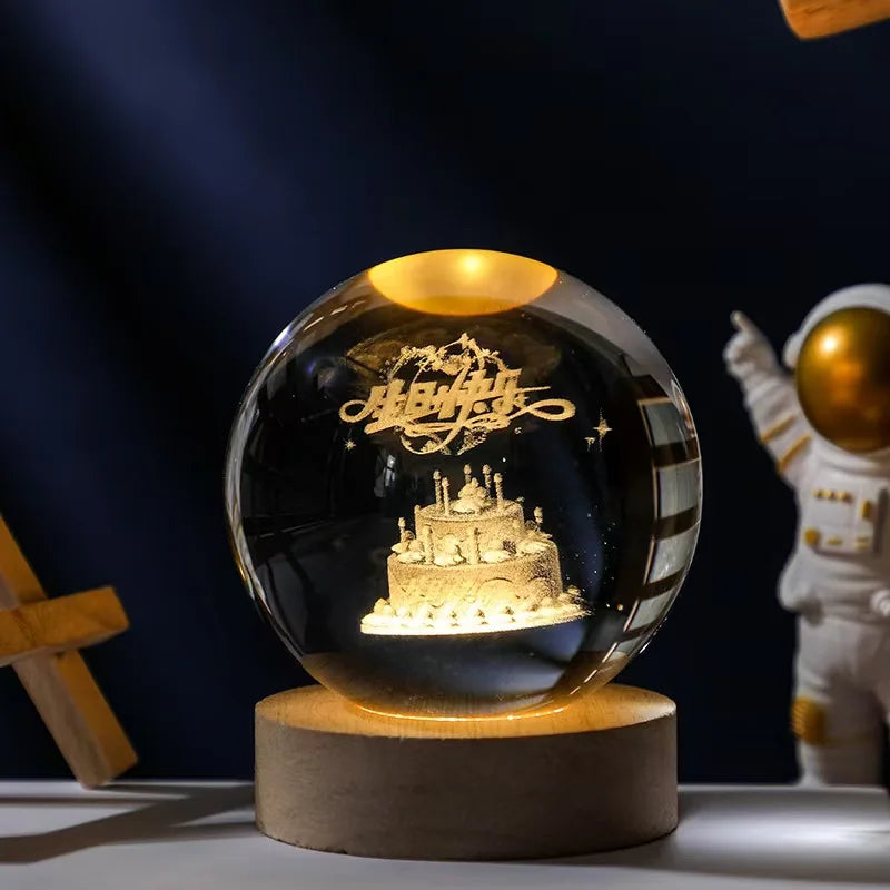 Unique 3D Crystal Ball Night Light Led Lamp Bedside Table Glowing Galaxy Lamp Saturn Planets Moon Children Birthday Gift Toy 5cm