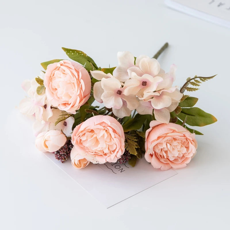Artificial Flowers Valentine's Garland Wedding Beautiful Garden Rose Bud Arch Fake Brial Bouquet Home Room Decor Hydrangea Gifts