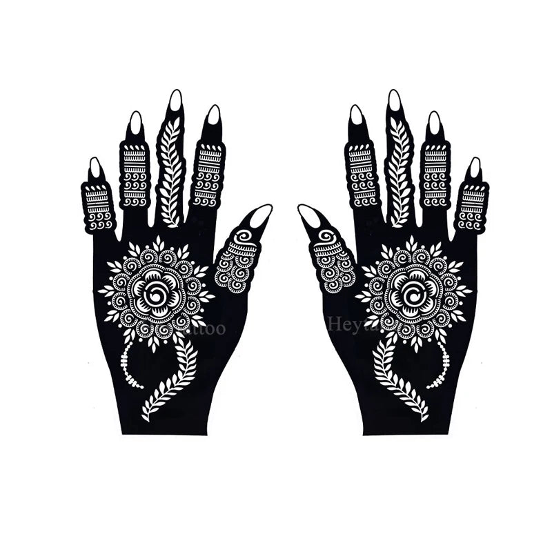 Flower Pattern Tattoo Stencils for Women Hollow Henna Tattoo Stencils for Hand Fingers Reusable Tattoo Templates Tattoo Tools