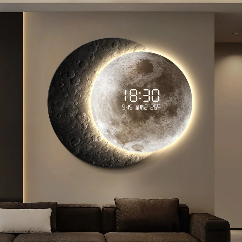 Advanced sense 2025 TV background wall light luxury moon sofa with clock living room circular porch mural lamp