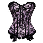 Sexy Satin Overbust Corset Top Lace Bowknot Decorated Clubwear Showgirl Body Shaper Plus Size