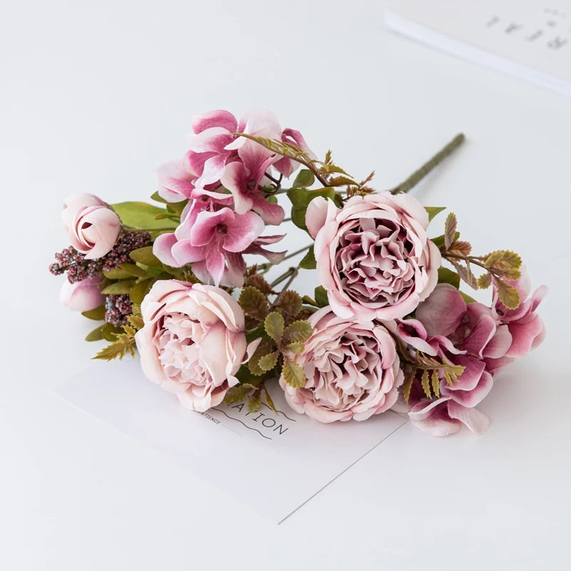 Artificial Flowers Valentine's Garland Wedding Beautiful Garden Rose Bud Arch Fake Brial Bouquet Home Room Decor Hydrangea Gifts