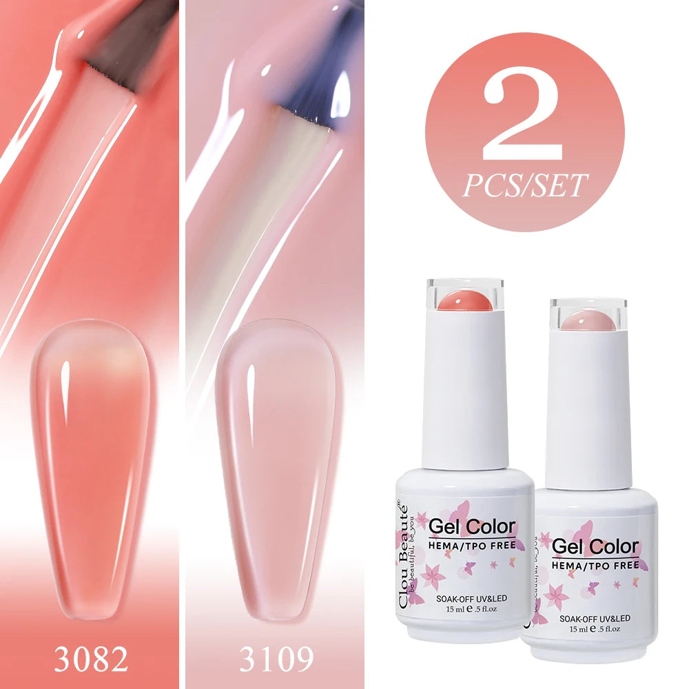 Clou Beaute 2pcs Translucent Pink Ruby Red Color Nail Gel Semi-Permanent Varnish Jelly Gel Nail Varnish French Nail Art 15ml