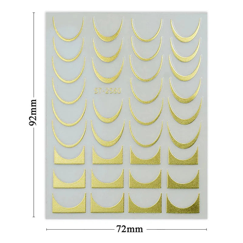1pc Golden Silver French Line Tips Nail Sticker Gradient Stripe Lines Sliders For Nails Designs Self-Adhesive Nail Art Decals