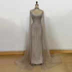 Elegant Mermaid Evening Dress for Women with Cape Sleeves 2026 Dubai Arabia Beads Long Formal Prom Wedding Party Gown Customized