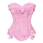 Sexy Satin Overbust Corset Top Lace Bowknot Decorated Clubwear Showgirl Body Shaper Plus Size