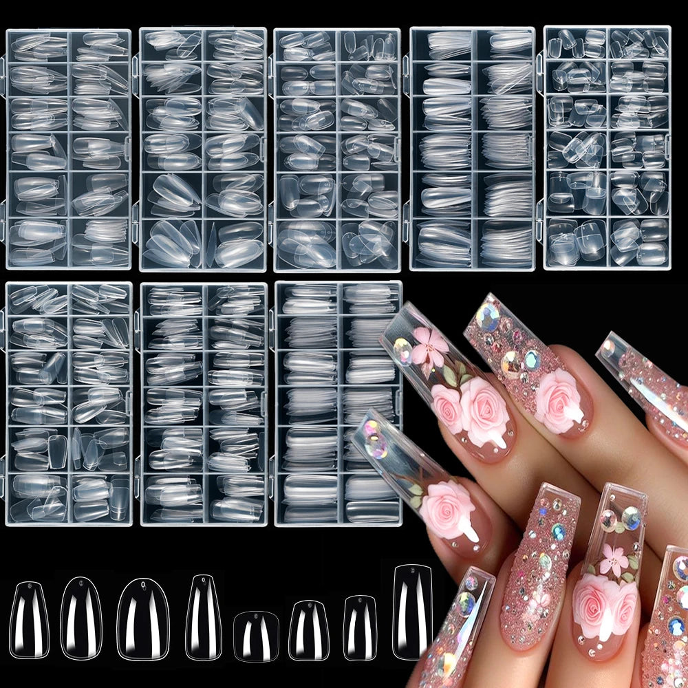240/120pcs 8 Styles Clear Soft Gel Fake Nail Tips Full Cover Long Square Almond Acrylic Press On Nails Extension Nail Salon Tool